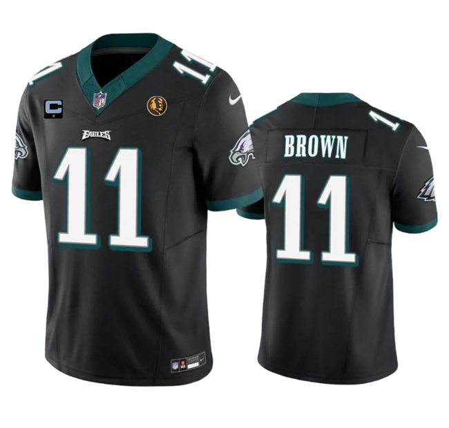 Men's Philadelphia Eagles #11 A. J. Brown Black 2023 F.U.S.E. With 1-star C Patch And John Madden Patch Vapor Limited Football Stitched Jersey